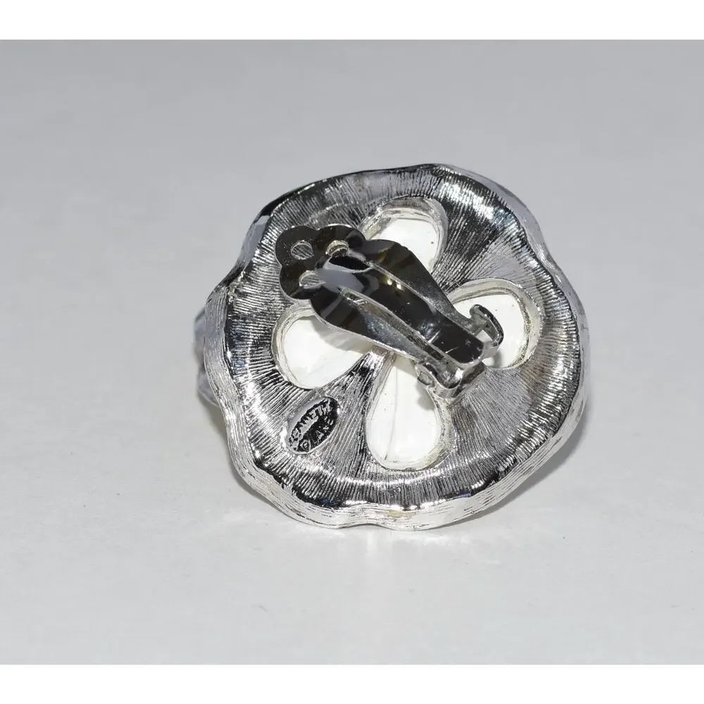 KENNETH JAY LANE Vintage Flower and Rhinestones Crystal Clip Earrings - Picture 3 of 8